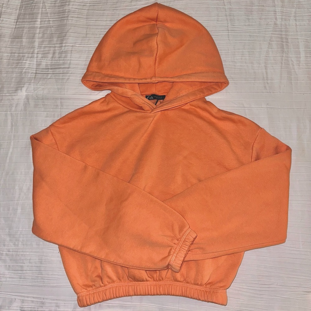 ZARA Bright Orange Cropped Hoodie size Small